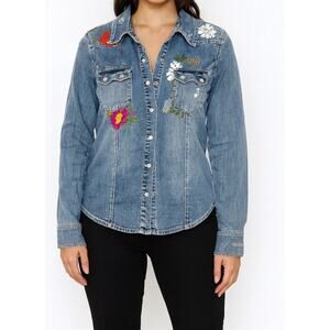 Request Women’s Embroidered Denim Jacket Button-Up Long Sleeve Western Boho
